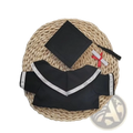 Black graduation gown with silver trim and matching cap for graduation bear suit 30cm plush doll displayed on woven mat