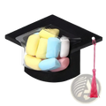 Black graduation cap candy card diy party favor with clear window filled with colorful marshmallows and pink tassel