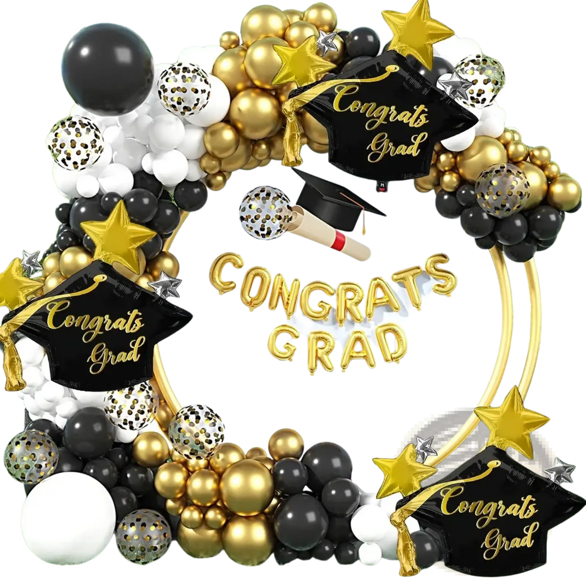 Black graduation cap foil balloon with gold congrats grad lettering from Graduation Cap Foil Balloons 3-pack Congrats Grad