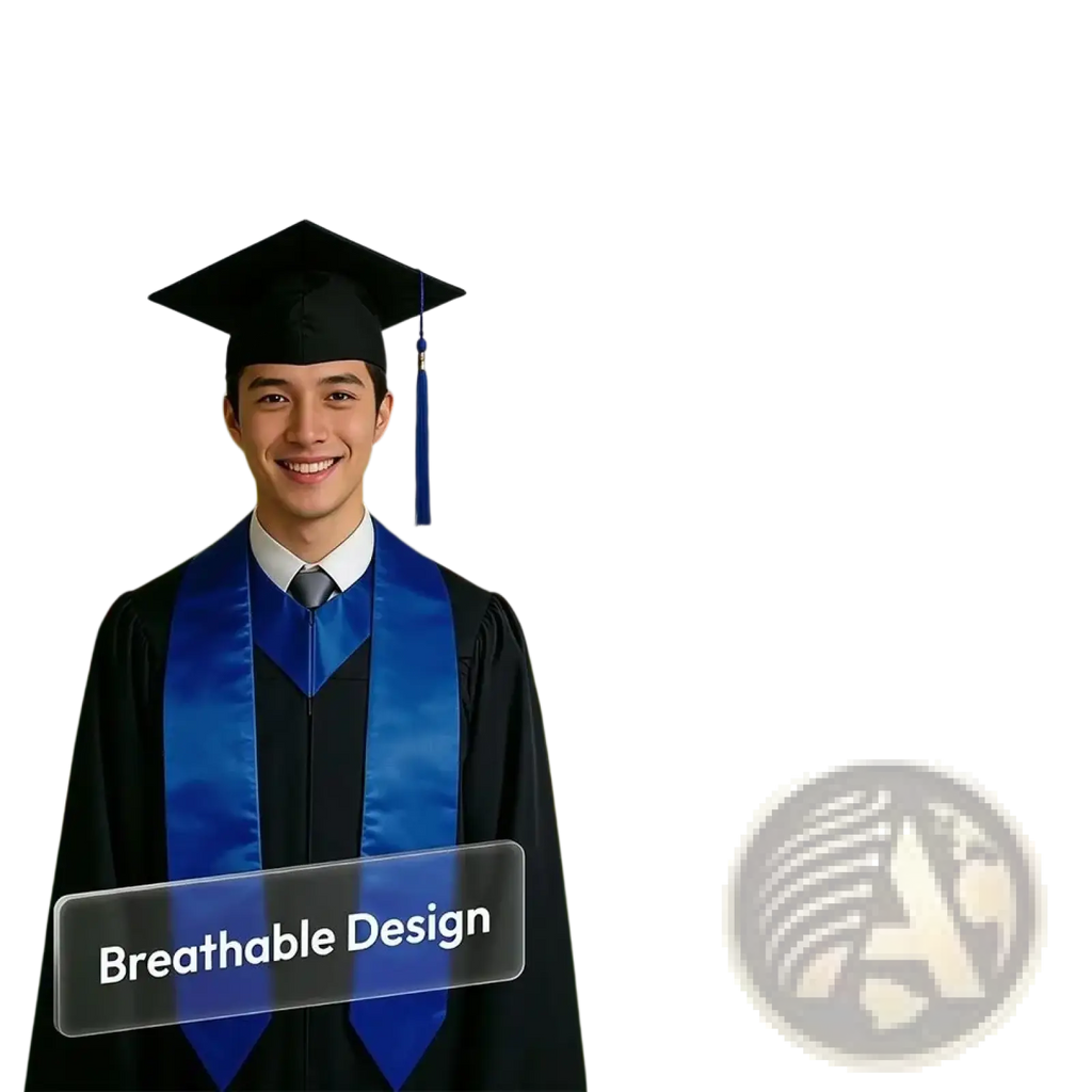 Blue satin stole with matte finish fabric and detachable tassel included in graduation cap and satin stole set