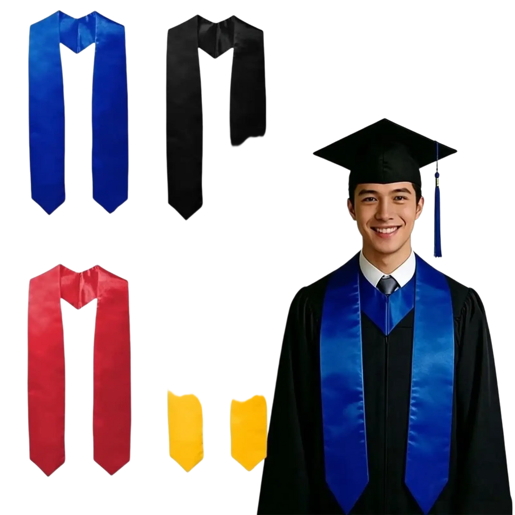 Blue satin ribbon for bachelor’s hat set included in graduation cap and satin stole set for ceremony use