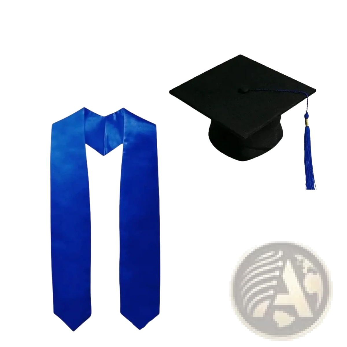 Royal blue satin graduation cap and stole set showcasing smooth fabric and classic academic style for ceremonies