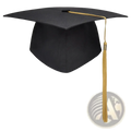 Black graduation cap with gold tassel and adjustable band designed for academic ceremonies and celebrations