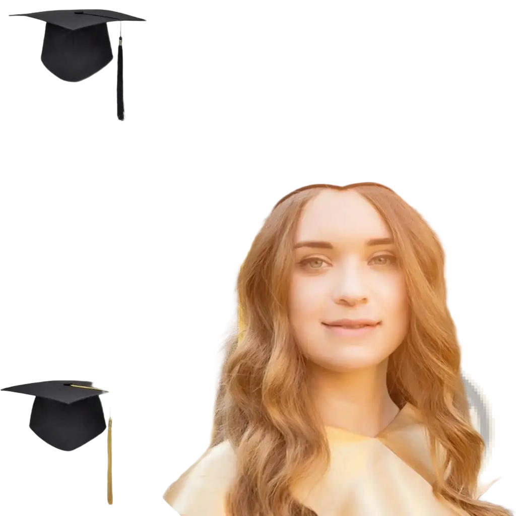 Black graduation cap with yellow tassel and adjustable band designed for academic ceremonies and celebrations
