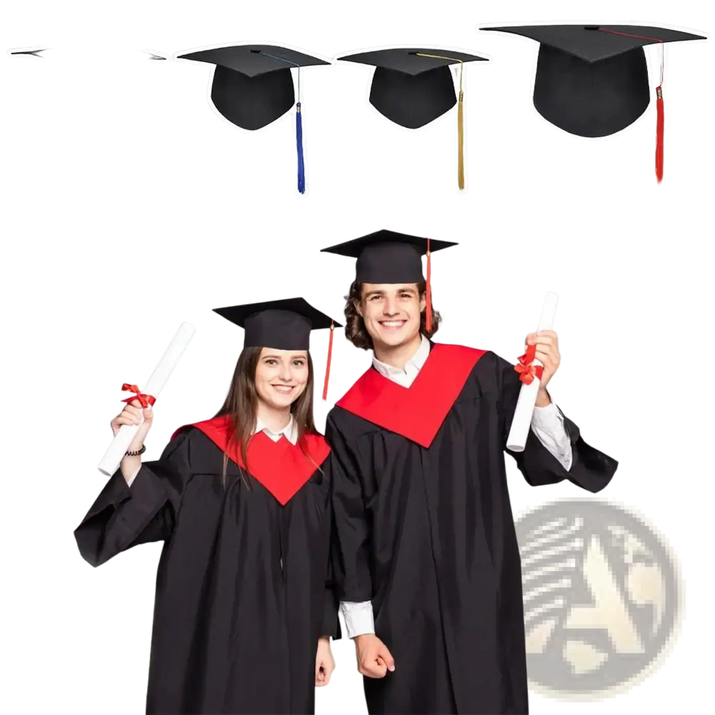 Black graduation cap with tassel and adjustable elastic band designed for secure fit during ceremonies