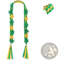 Graduation flower lei Hawaiian garland necklace with green and yellow double braided ribbon and detachable flower accents