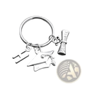 Silver graduation initial keychain featuring cap and diploma charms with graduate engraving and letter h pendant
