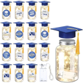 Graduation memory jar with led light set featuring a blue graduation cap-themed glass jar with silver lid