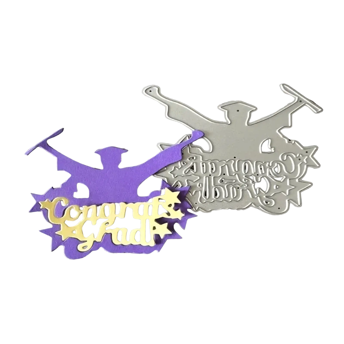 Purple and gold congrats grad die-cut cardstock with graduation cap silhouette for scrapbooking metal cutting dies