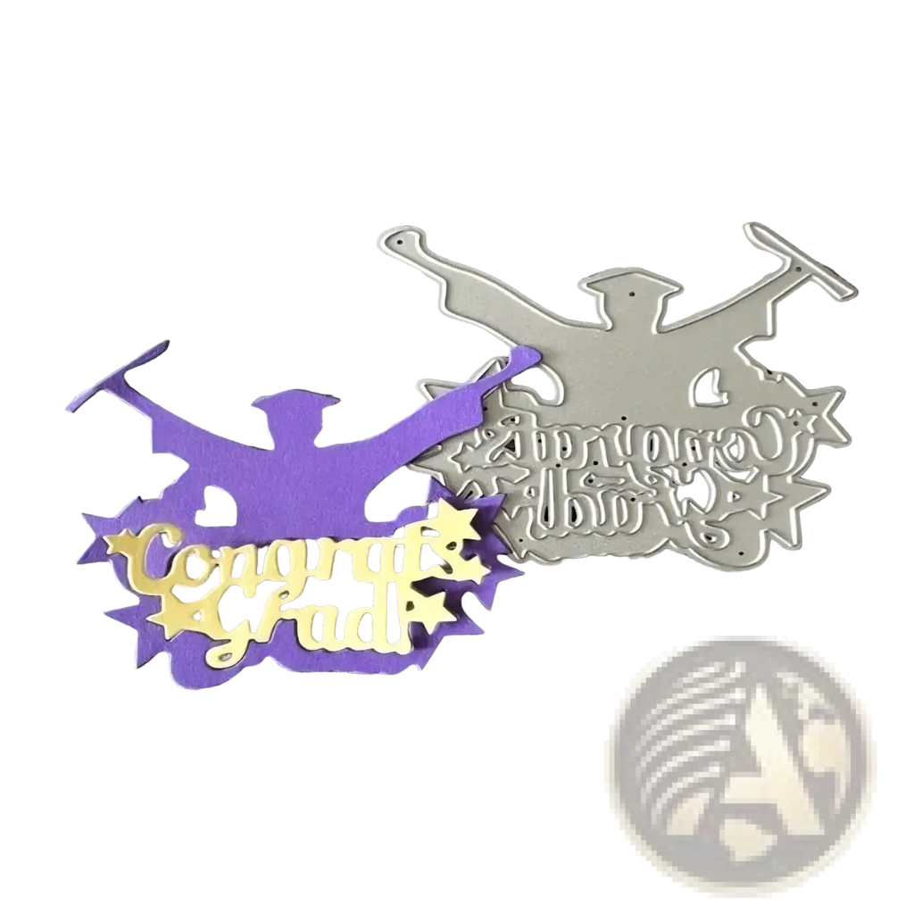 Purple and gold congrats grad die-cut cardstock with graduation cap silhouette for scrapbooking metal cutting dies