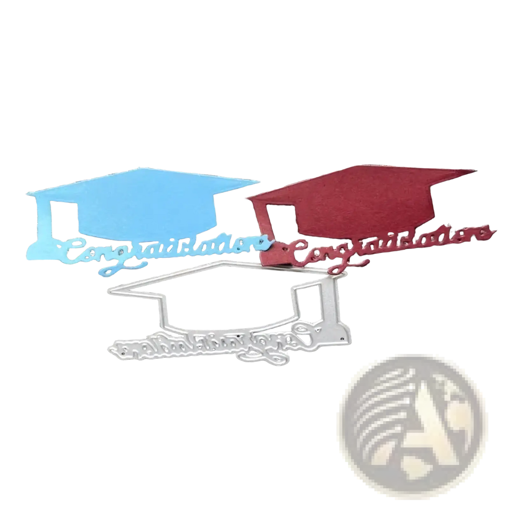 Set of three graduation metal cutting dies in light blue maroon and silver metallic for scrapbooking crafts