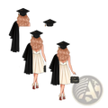 Graduation wine bottle labels 4 pack featuring illustrated woman in black cap and gown holding chalkboard purse saying im done