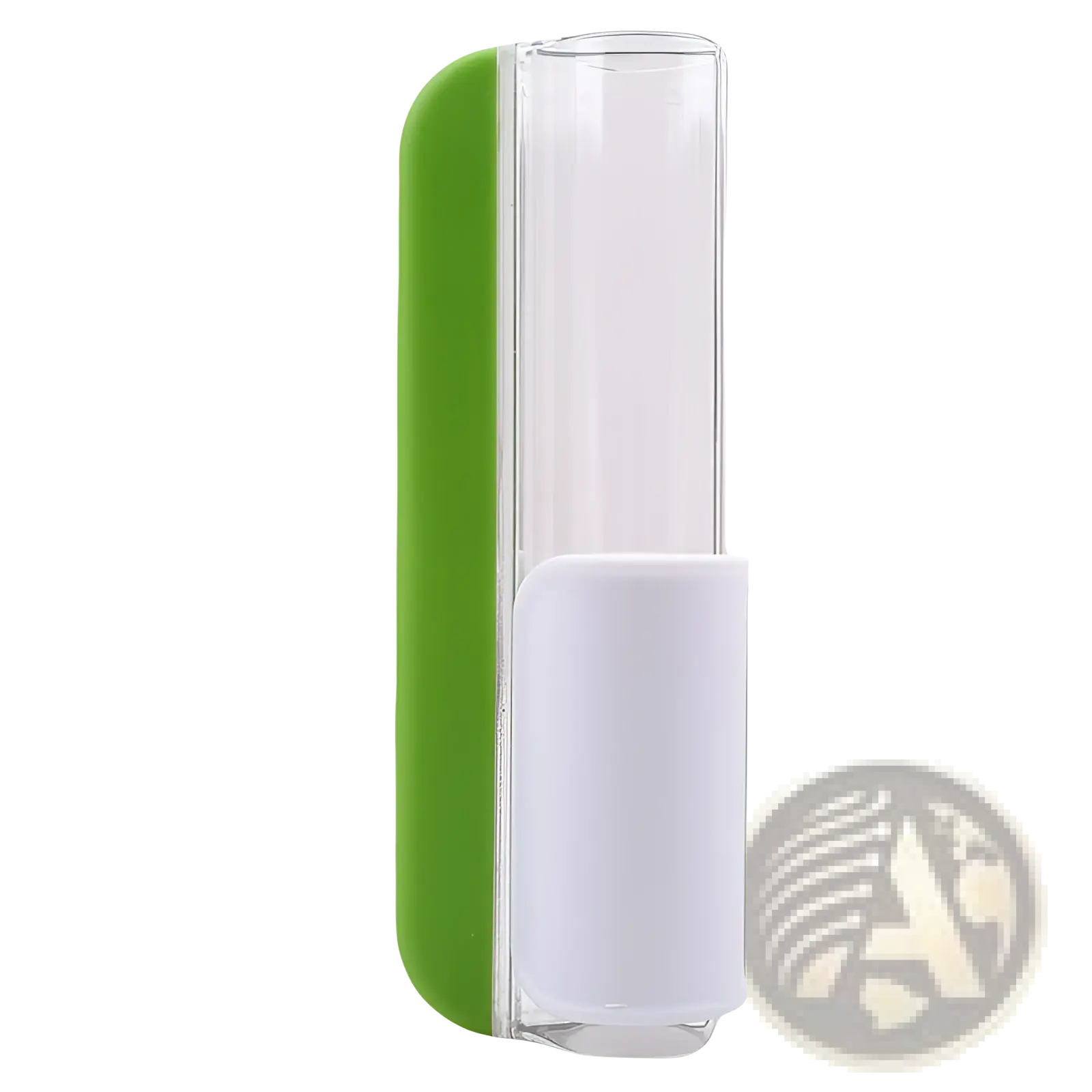 Green and clear plastic wall-mounted spice shaker with white base for use with grape and tomato slicer fruit cutter tool
