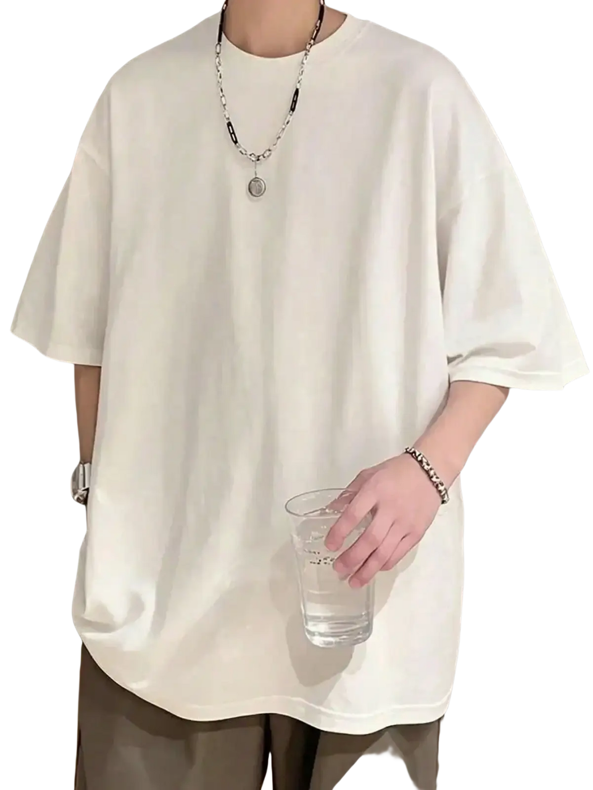 White oversized cotton t-shirt with relaxed fit and short sleeves featuring a graphic print design