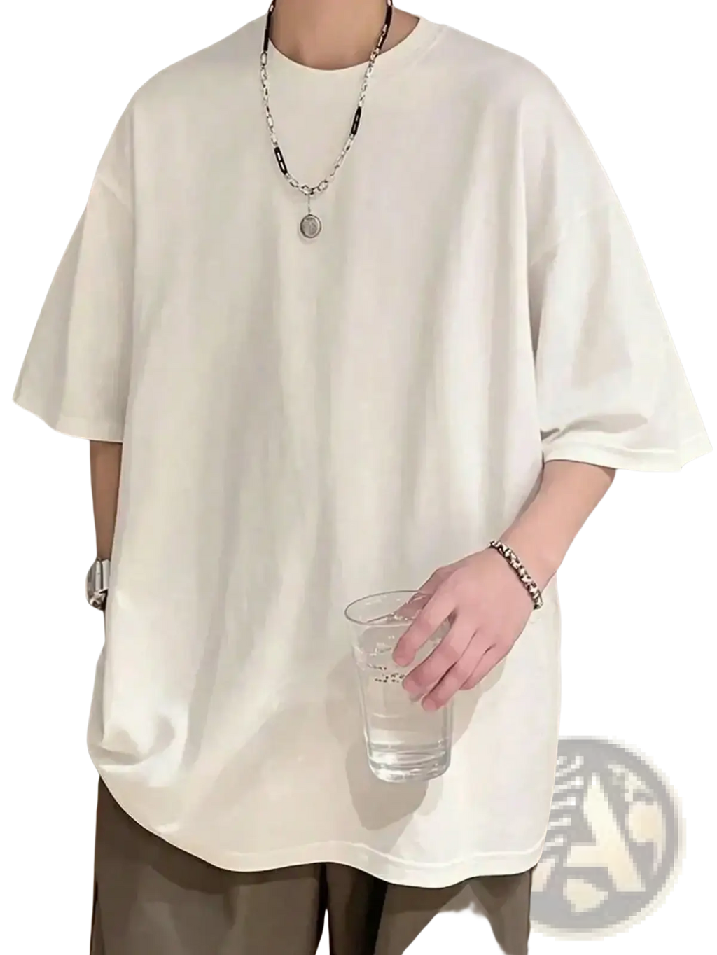 White oversized cotton t-shirt with relaxed fit and short sleeves featuring a graphic print design