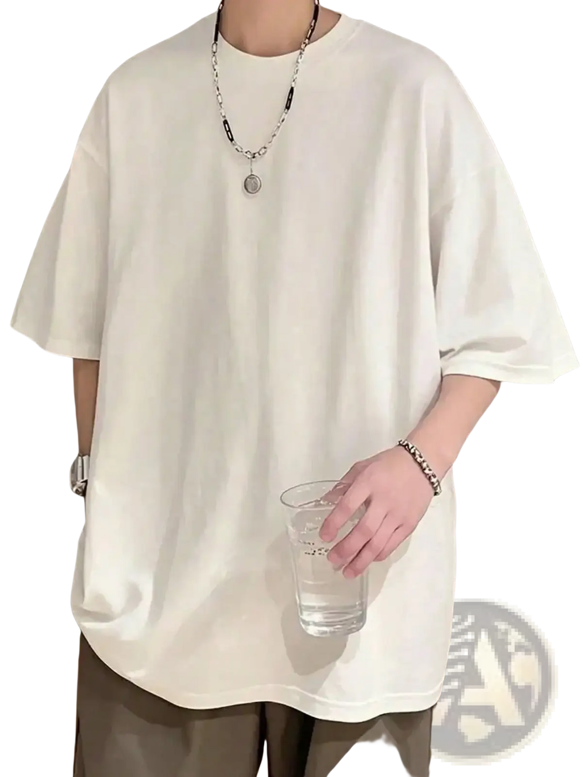 White oversized cotton t-shirt with relaxed fit and short sleeves featuring a graphic print design
