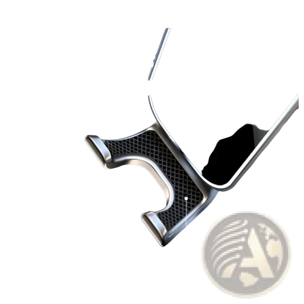 Silver metallic gravity car phone holder air vent mount with textured grid design and silicone pad for secure grip