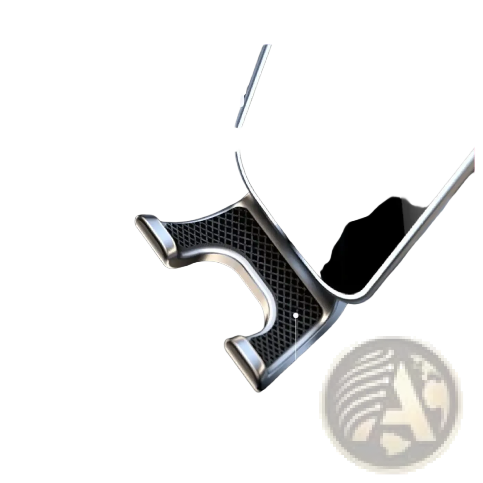Silver metallic gravity car phone holder air vent mount with textured grid design and silicone pad for secure grip