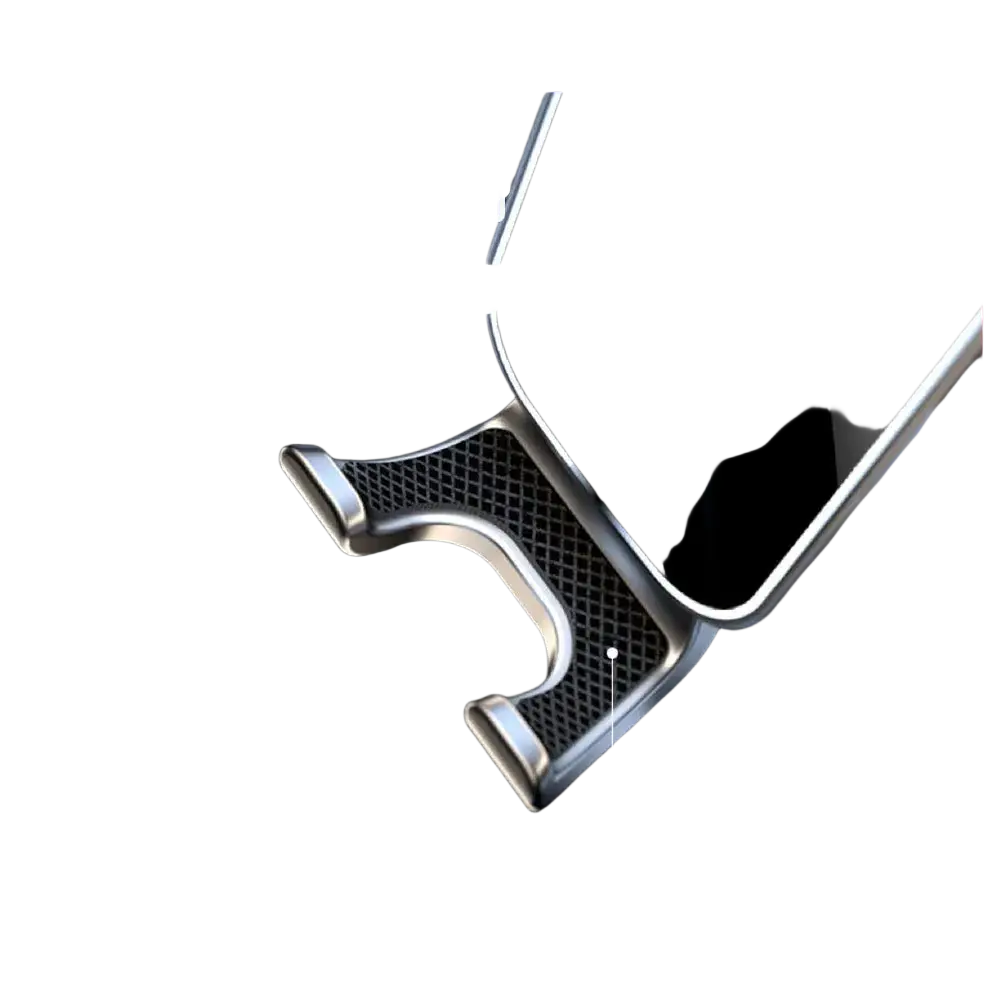 Silver metallic gravity car phone holder air vent mount with textured grid design and silicone pad for secure grip