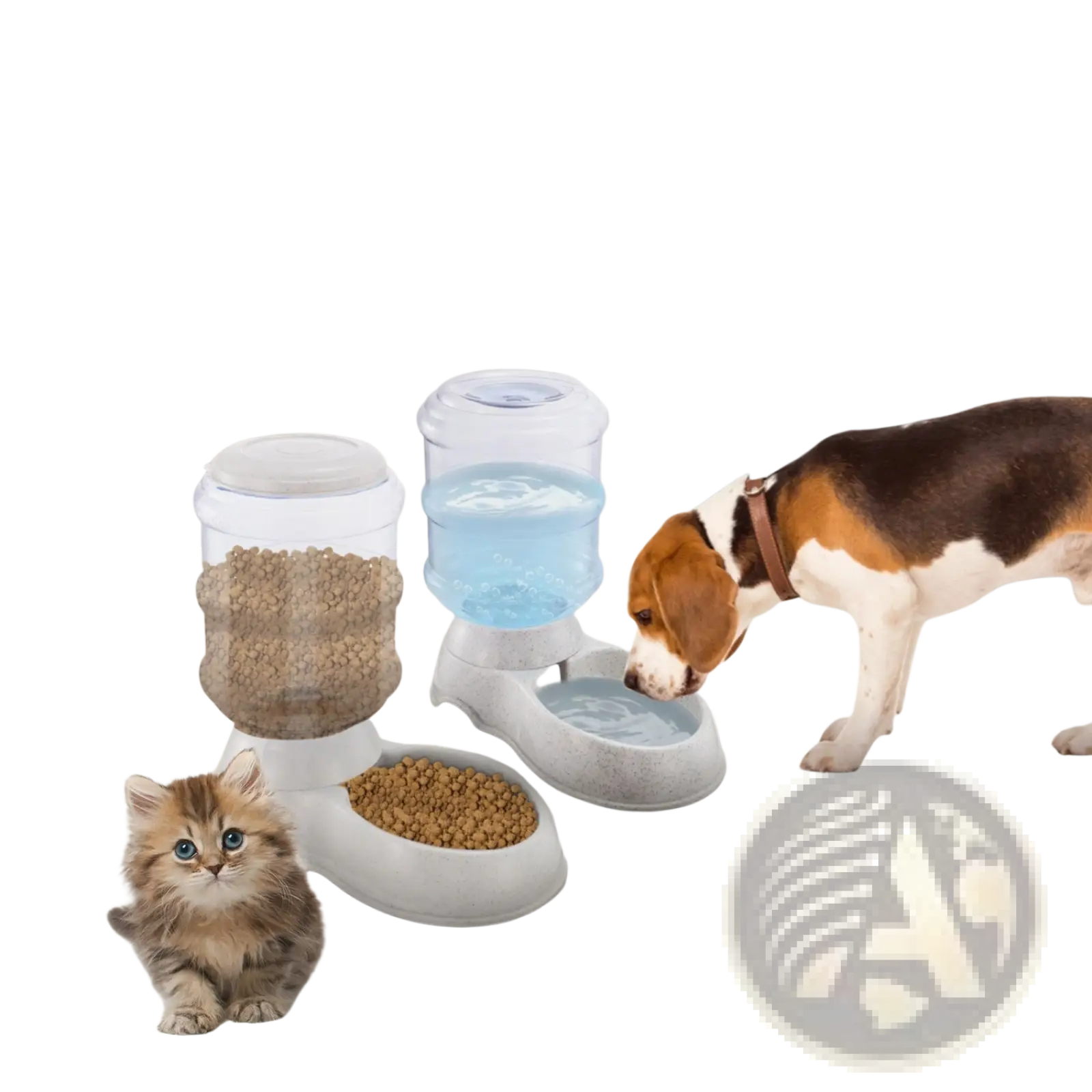 Gray automatic gravity pet water dispenser 3.5l with transparent water reservoir and food compartment