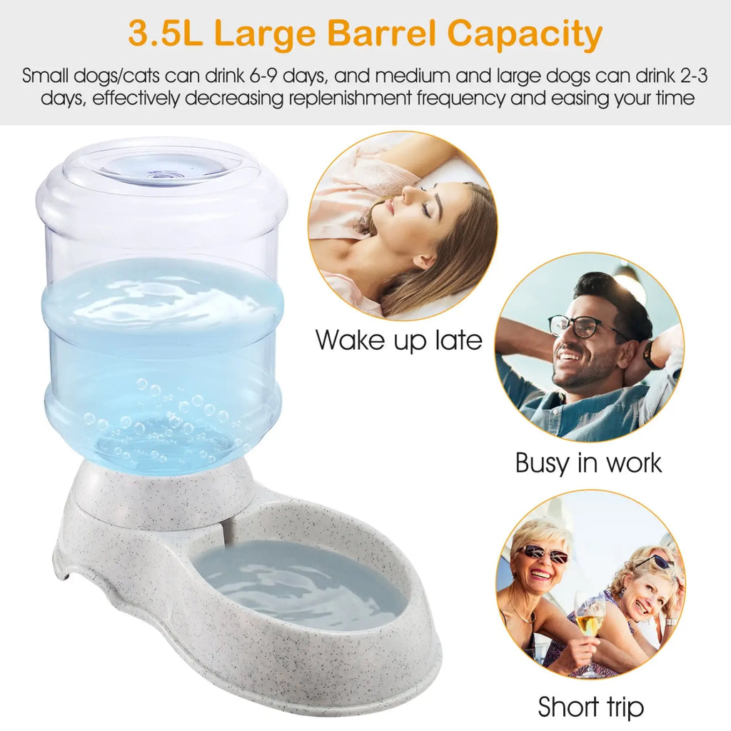 Gravity pet water dispenser 3.5l clear plastic with gray speckled base automatic waterer for pets with large capacity