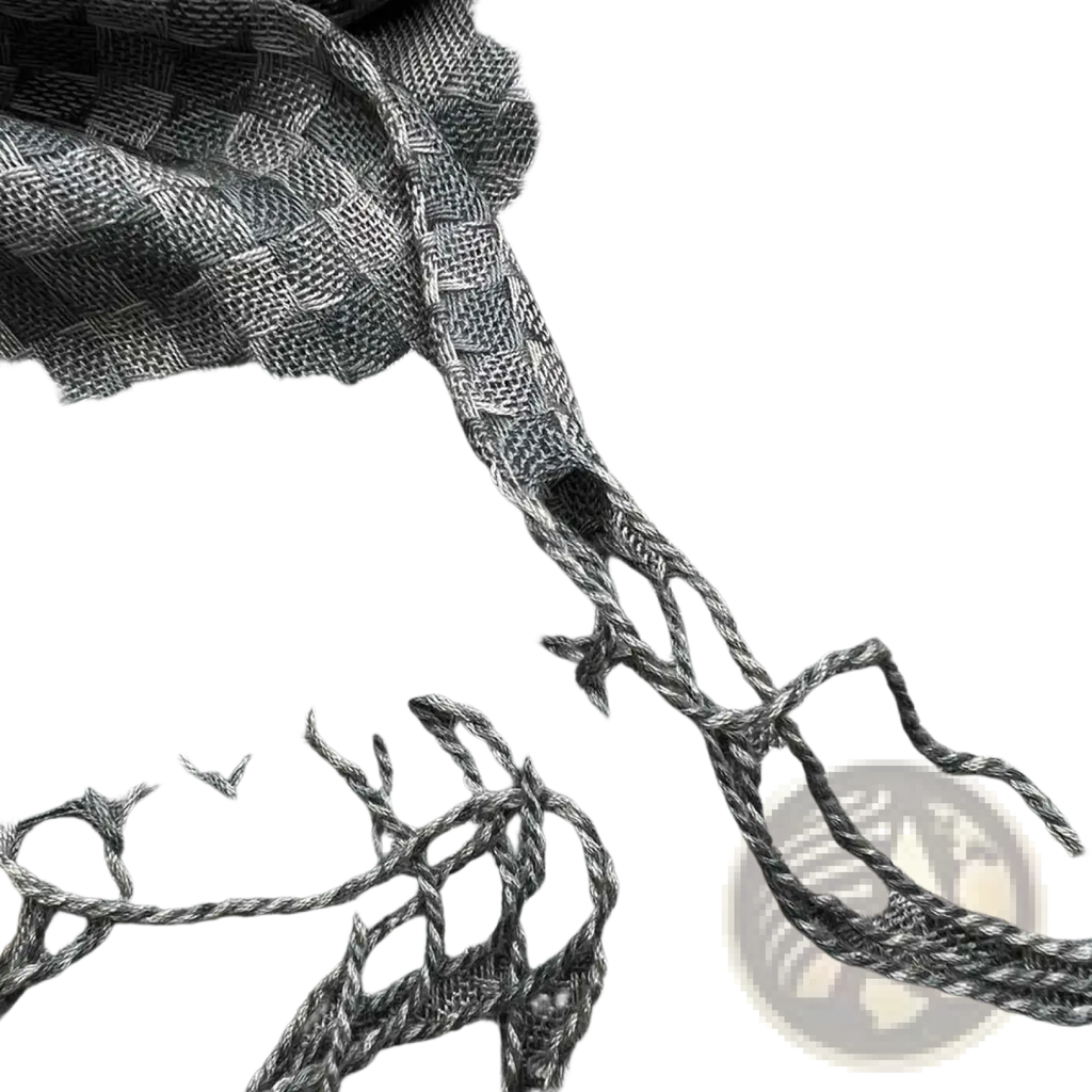 Gray acrylic scarf for women and men with a woven textured interlaced pattern and braided fringe edges