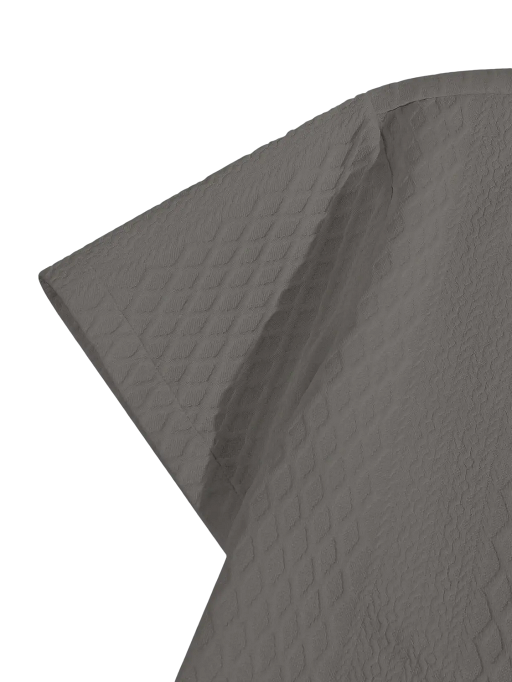 Gray diamond knit short sleeve shirt featuring a gray textured fabric with subtle diamond-patterned embossing