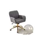 Gray faux fur office chair featuring a plush seat with a gold-tone metal five-star base and casters for mobility