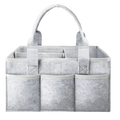 Gray felt diaper caddy organizer tote with multiple compartments and sturdy handles for efficient storage