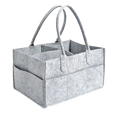 Gray felt diaper caddy organizer tote bag with dual handles and multiple compartments for versatile storage