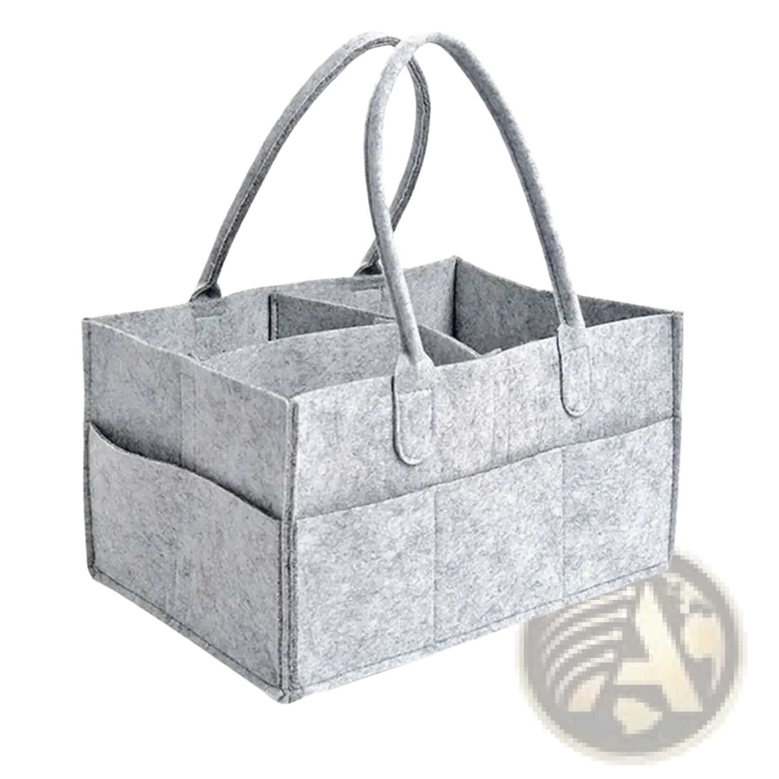 Gray felt diaper caddy organizer tote bag with dual handles and multiple compartments for versatile storage