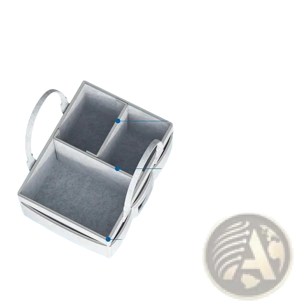 Gray felt diaper caddy organizer tote with three compartments white handle and soft interior lining