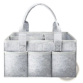 Gray felt diaper caddy organizer tote with multiple compartments and sturdy handles for efficient storage