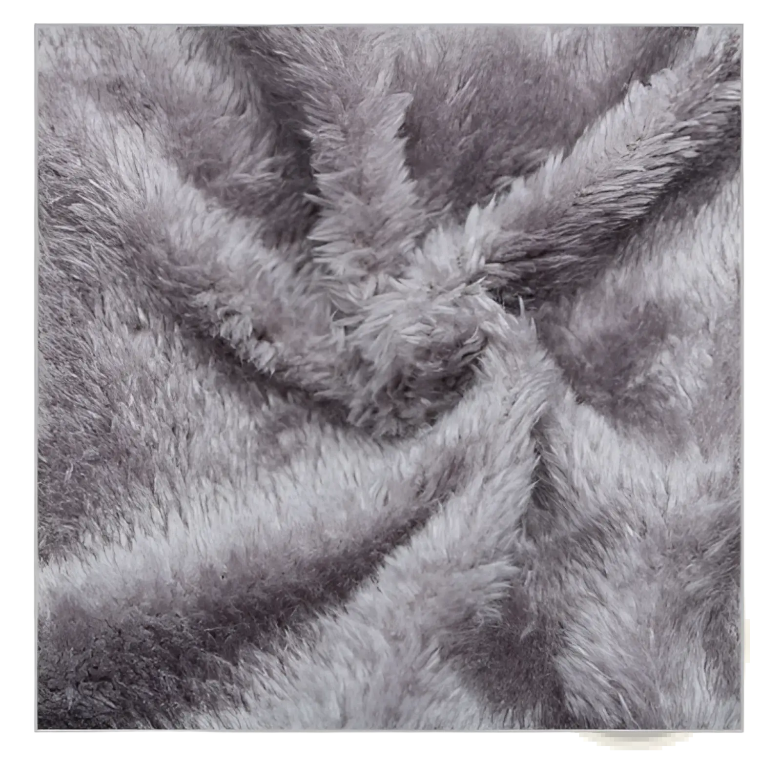 Soft gray faux fur blanket with a plush textured surface shown alongside a gray fleece lined knit beanie with metallic logo