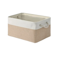 Beige and white canvas foldable storage basket with rope handles for versatile storage box use