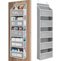 Gray fabric over door hanging storage organizer with five clear and solid pockets for versatile storage
