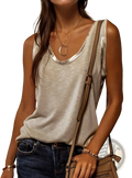 A soft light gray sleeveless casual tank top with shimmering silver trim along the neckline
