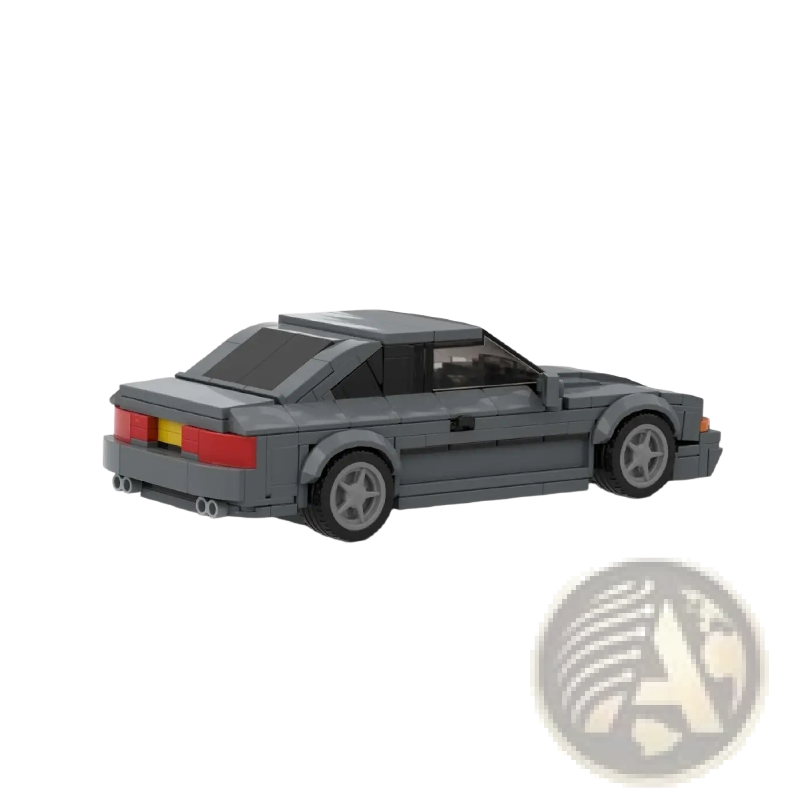 Gray sports car building set 337pcs diy toy model showing the back with red and yellow taillights and silver rims
