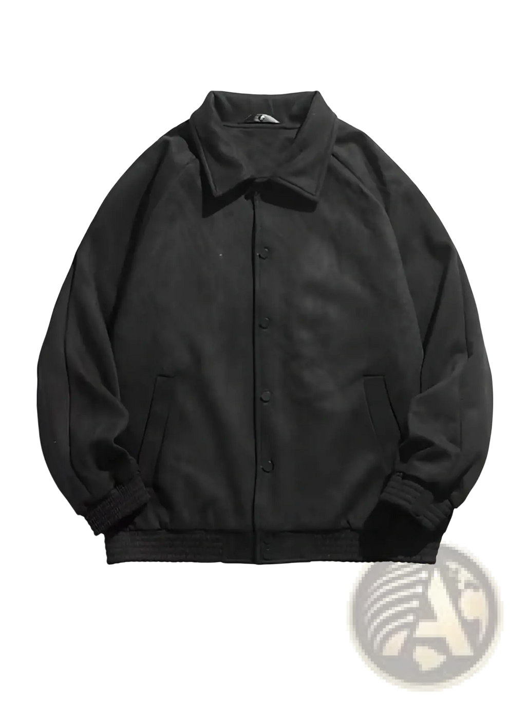 Black bomber jacket with classic collar, front button closure, ribbed cuffs and hem in gray suede loose fit style