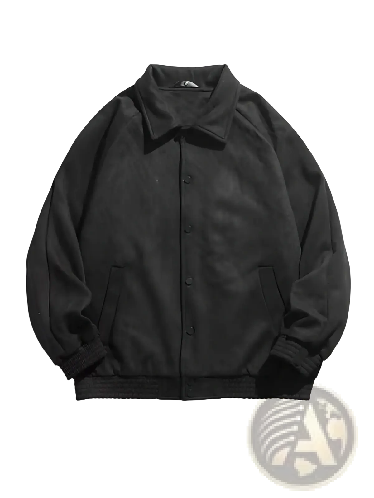 Black bomber jacket with classic collar, front button closure, ribbed cuffs and hem in gray suede loose fit style