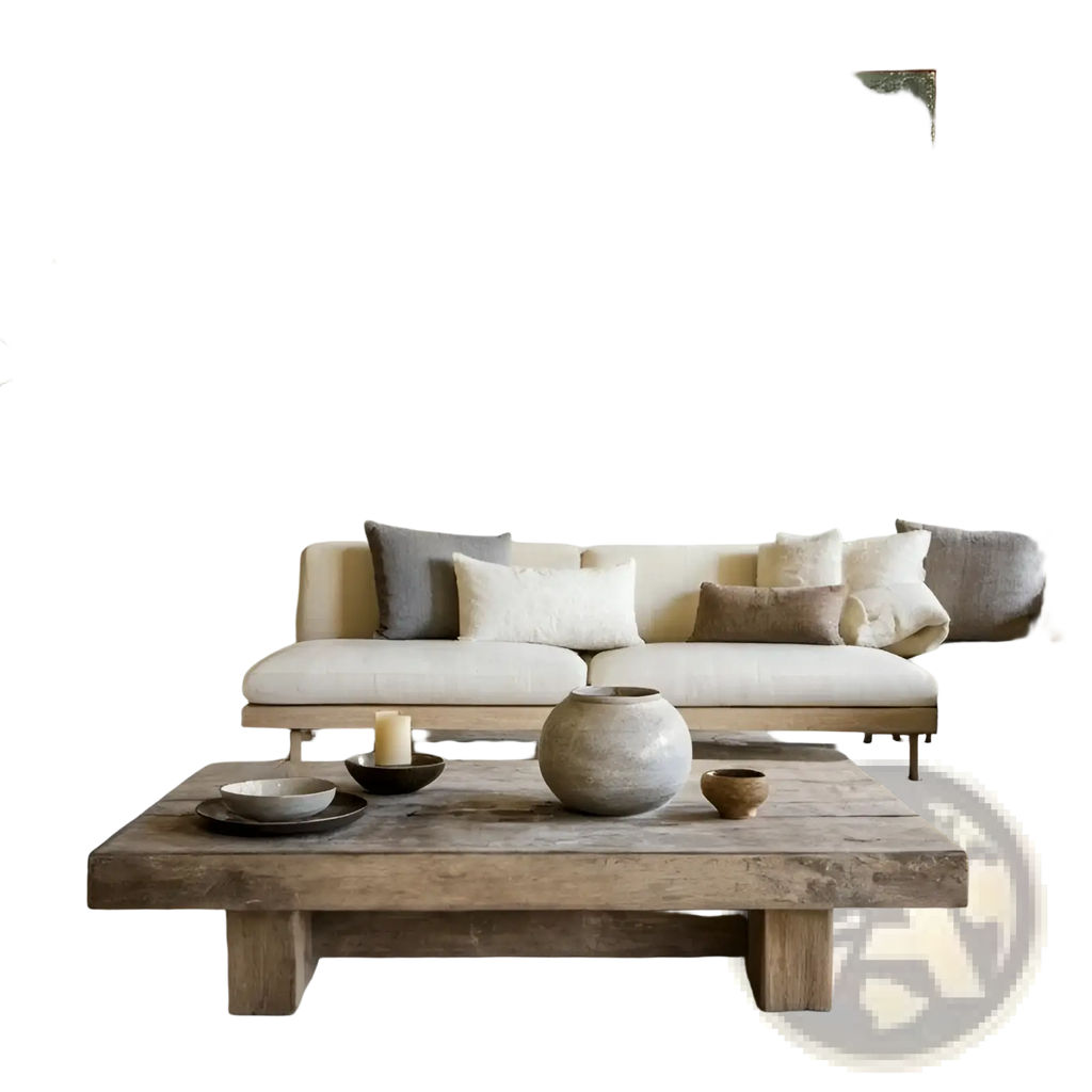 Green geometric abstract wabi-sabi canvas wall art featuring textured muted green and gray tones above a sofa