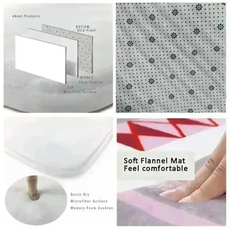 White memory foam door mat with soft flannel top and microfiber surface for living room, easy hand wash care