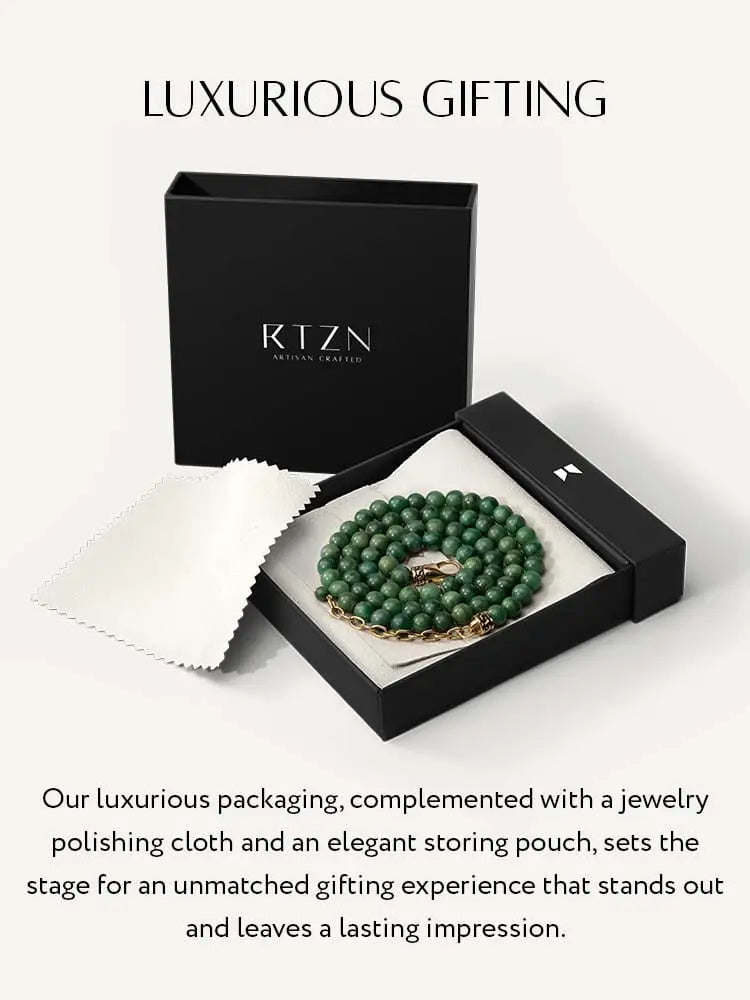 Aaa African green jade beaded necklace with gold stainless steel clasp in black luxury packaging