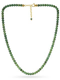 A delicate aaa african green jade beaded necklace with green beads and a gold stainless steel clasp and chain