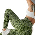 Green leopard fleece lined yoga leggings with ribbed texture and form-fitting design shown from the back side