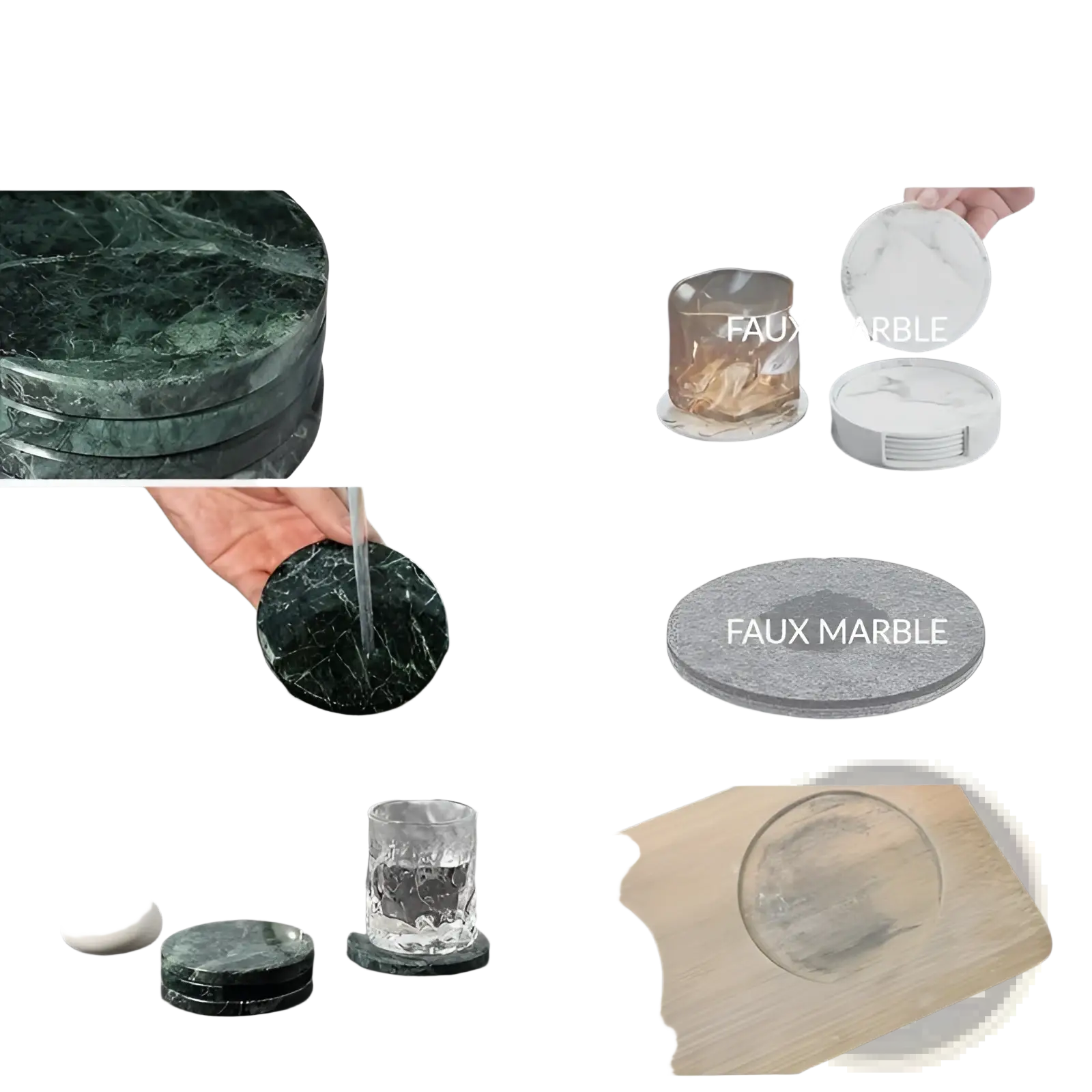 Dark green circular coasters made of 100 percent natural marble for stylish drink protection set of 4