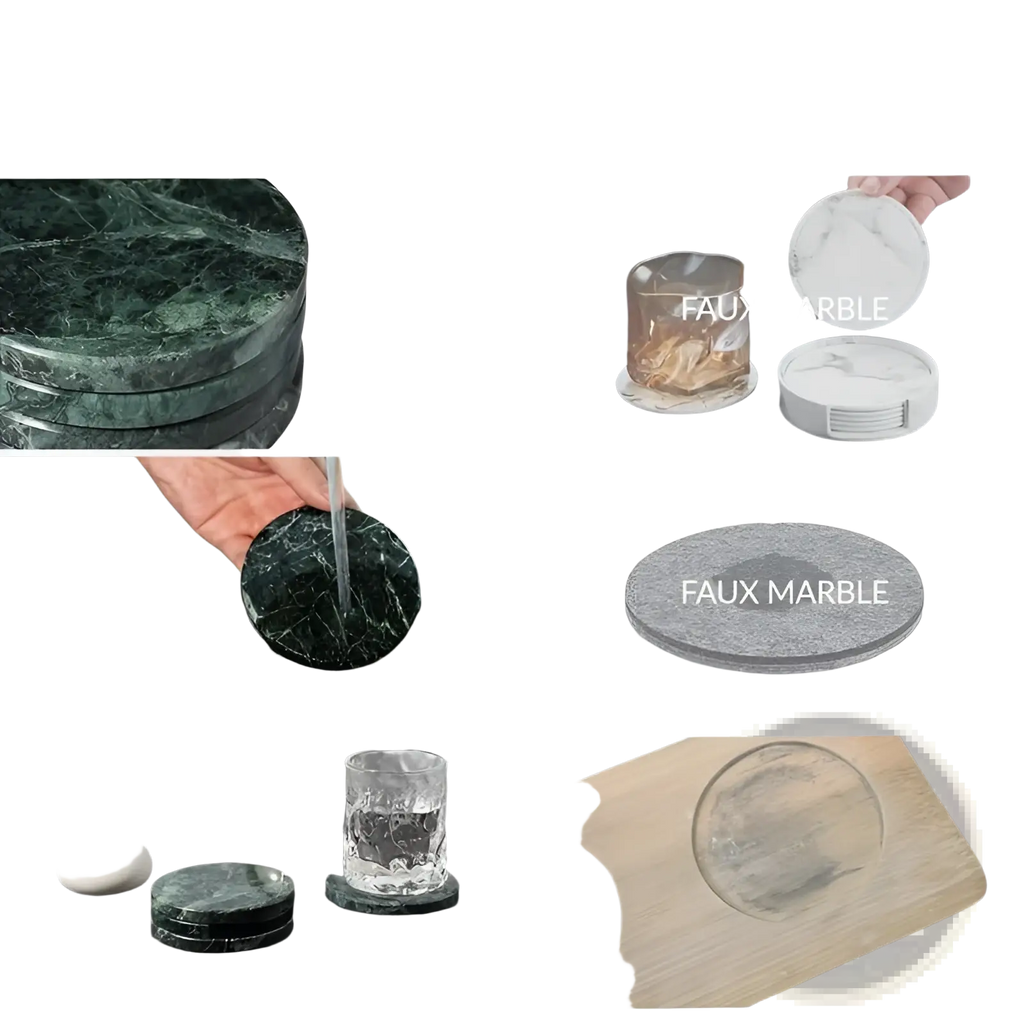 Green marble coasters set of 4 round stone pads made of dark green 100 percent natural marble for drink protection