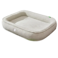 Beige plush rectangular dog bed with soft cushioned interior and rounded edges from green plush washable pet cushion line