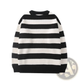 Black and white horizontally striped ribbed knit crew neck sweater featured in green striped oversized vintage collection