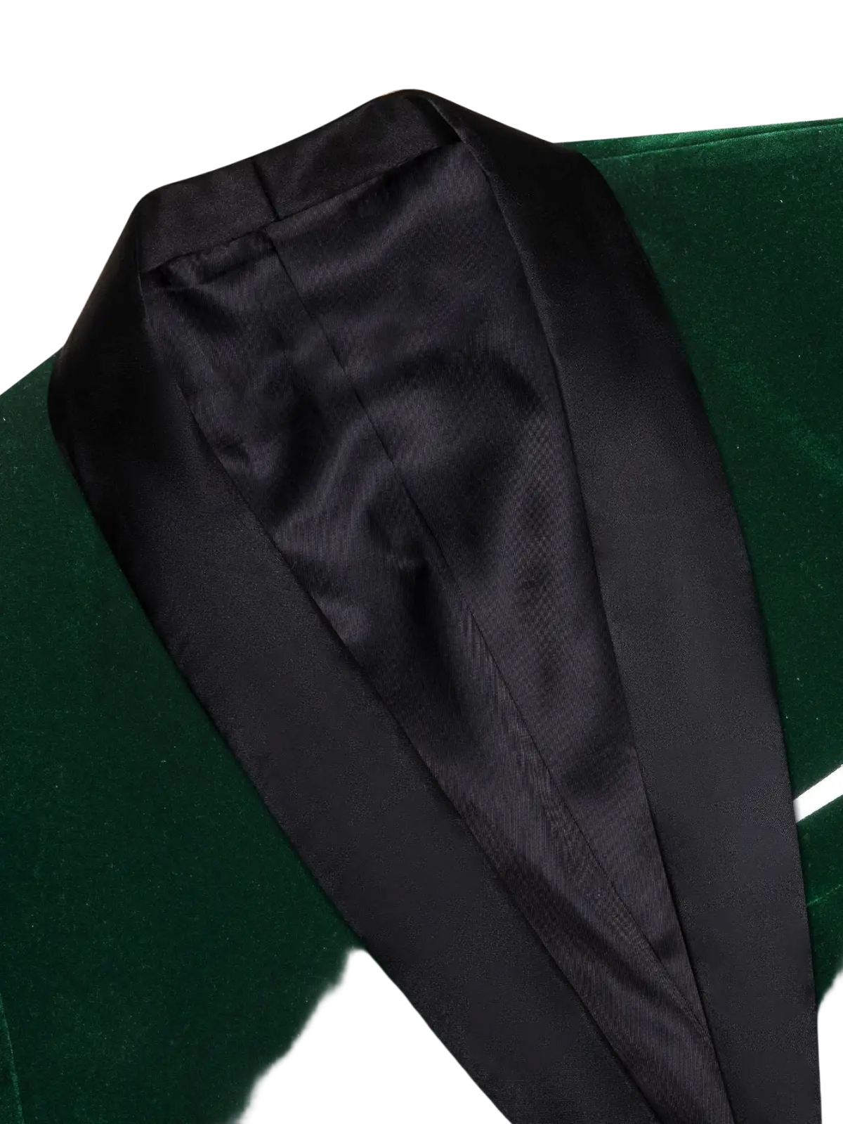 Emerald green velvet tuxedo blazer for men with a contrasting black satin lapel in a front view